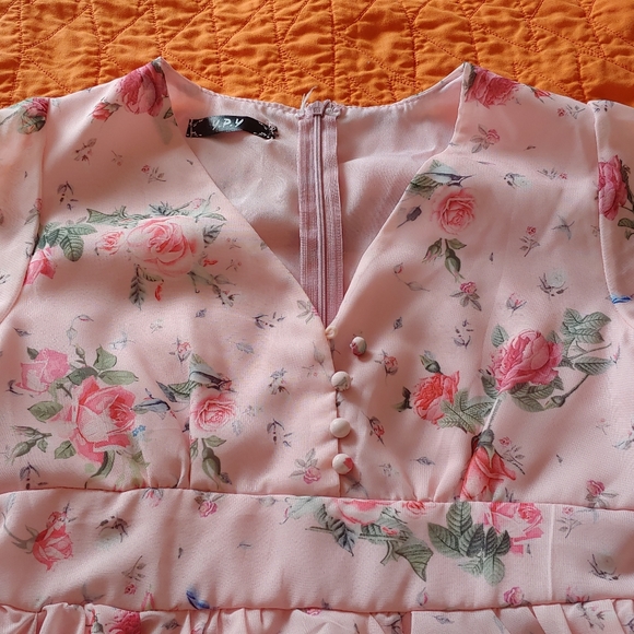 Lacuna- Balloon Sleeve Floral Print Chiffon Dress - Picture 6 of 8